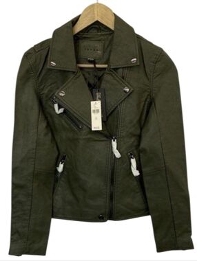 Blank NYC Olive Green Faux Leather Moto Jacket NWT